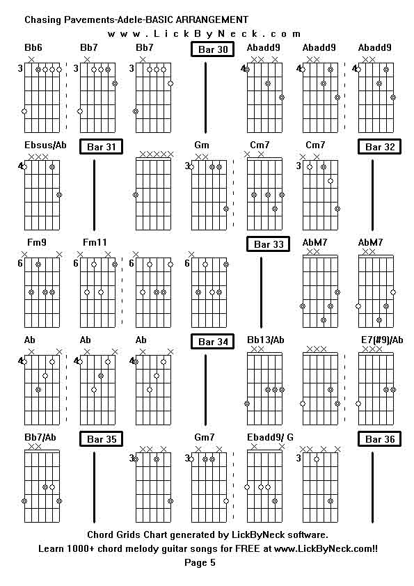 Chord Grids Chart of chord melody fingerstyle guitar song-Chasing Pavements-Adele-BASIC ARRANGEMENT,generated by LickByNeck software.